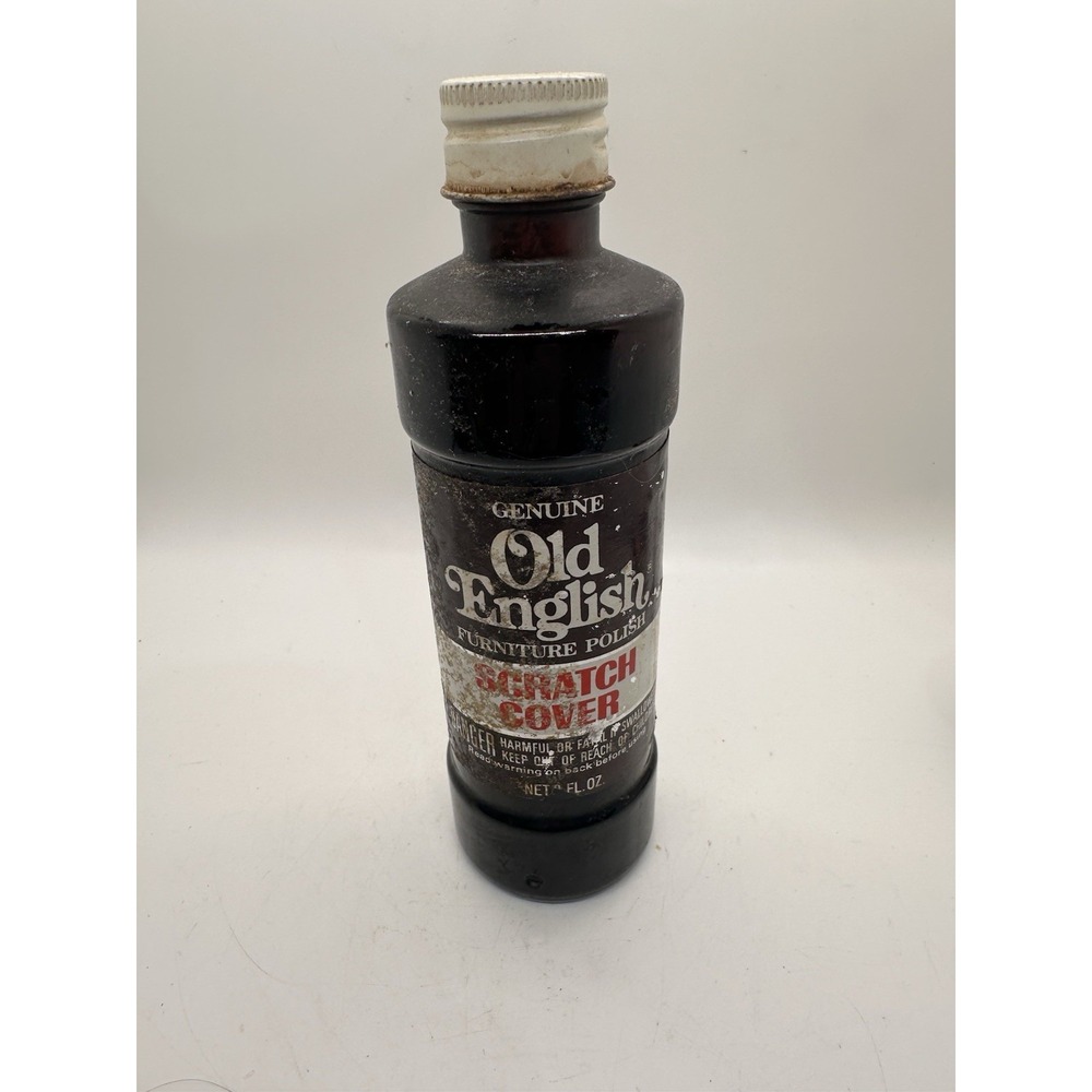 Vintage 1968 Old‎ English Scratch Cover Furniture Polish Amber Glass Bottle